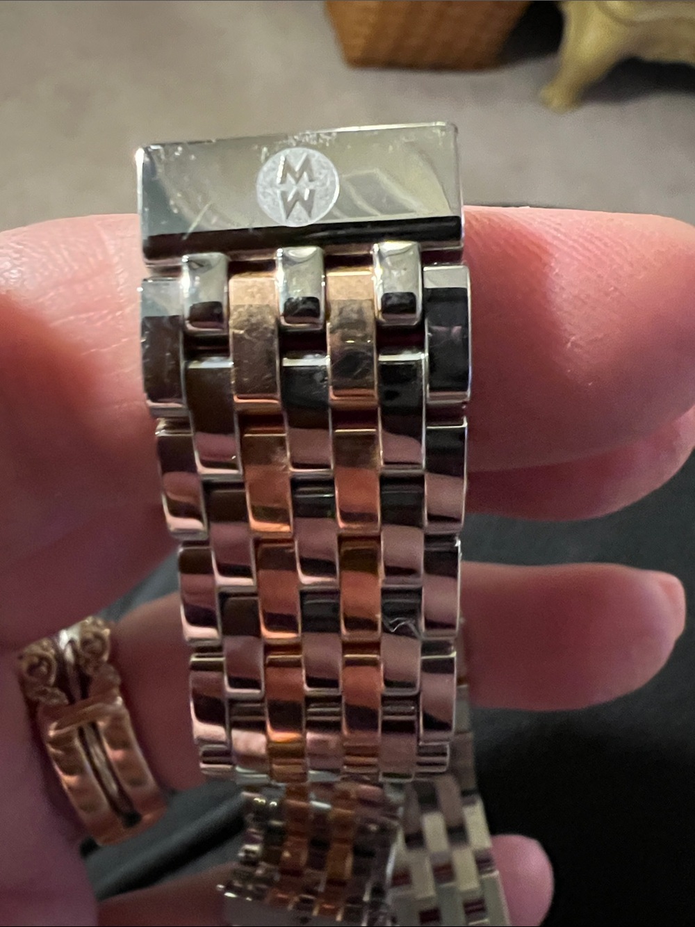 Michele Two-Tone Metal Bracelet — Silver and Rose Gold Accents - Picture 6 of 7